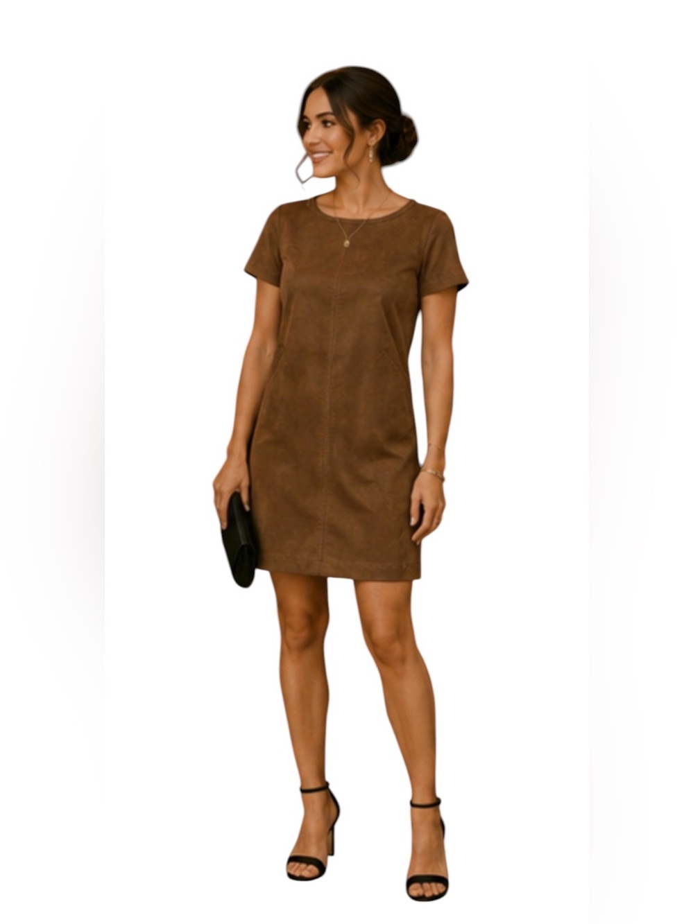NWT Max Studio London Faux Suede Shift Dress Camel Vicuna Size Small